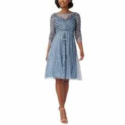 New π Adrianna Papell π© Women's Beaded Fit & Flare π Dress Vintage Blue π