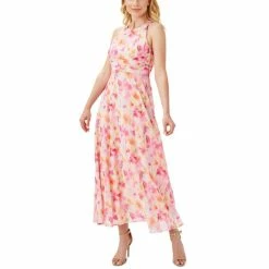 Discount 🎁 Adrianna Papell 👩 Women's Printed Midi 👗 Dress Pink Multi ❤️