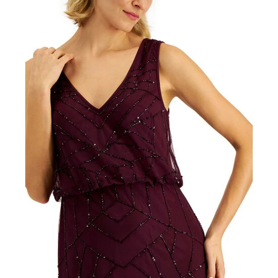 Best deal ⌛ Papell Studio V-Neck Blouson Gown Cassis ⌛ - Image 4