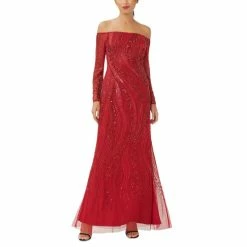 Flash Sale ⭐ Adrianna Papell Petite Beaded Off-The-Shoulder Gown Cranberry 🎉