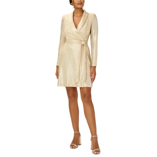 Flash Sale π Adrianna Papell Plus Size Metallic-Knit Tuxedo π Dress Gold π