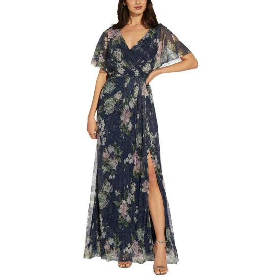 Cheapest π₯ Adrianna Papell π© Women's Printed Pleated Gown Navy Multi β¨