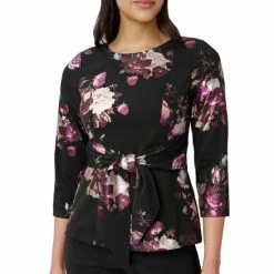 Hot Sale π Adrianna Papell π© Women's Floral-Print 3/4-Sleeve Top Black Multi βοΈ
