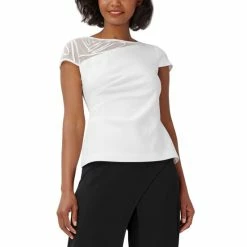 New π Adrianna Papell Soutache-Trim Asymmetrical Top Ivory π