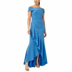 Best deal π Adrianna Papell π© Women's Ruffled Off-The-Shoulder Gown Cool Cloud π