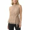 Deals ✨ Adrianna Papell 👩 Women's Metallic Mesh Halter Top Champagne Gold 🤩