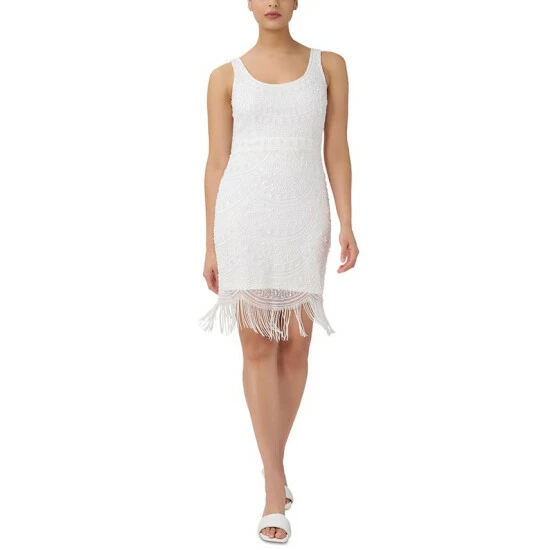 Outlet π Adrianna Papell π© Women's Scoop-Neck Fringe-Trim Sheath π Dress Ivory π€©