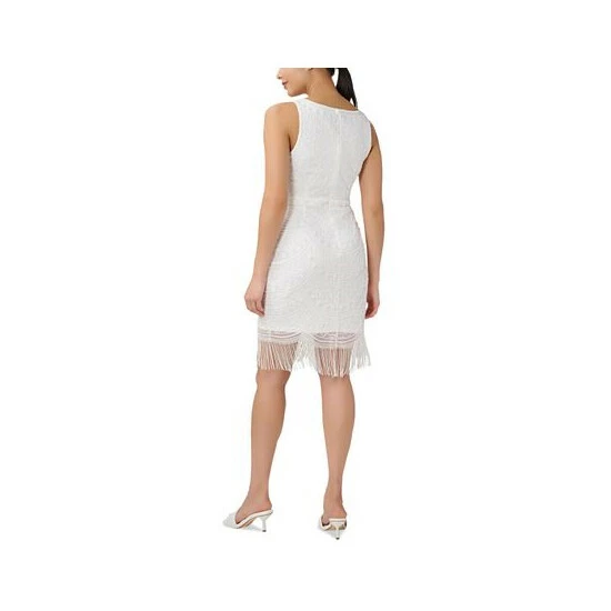 Outlet π Adrianna Papell π© Women's Scoop-Neck Fringe-Trim Sheath π Dress Ivory π€© - Image 2
