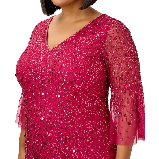 Top 10 π Adrianna Papell Plus Size Beaded Cocktail π Dress Raspberry Wine π - Image 4
