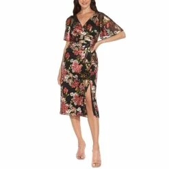Best reviews of ⭐ Adrianna Papell Floral-Print Metallic Flutter-Sleeve 👗 Dress Black/multi ❤️