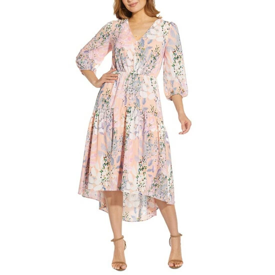 New π Adrianna Papell Floral-Print Midi π Dress Blush Multi π€©