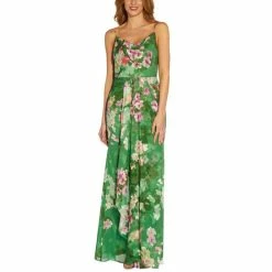 New 🛒 Adrianna Papell 👩 Women's Floral-Print Cowl-Neck Gown Green Multi 👍