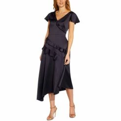 Wholesale 🛒 Adrianna Papell 👩 Women's Satin Ruffled Party 👗 Dress Dark Navy 🧨