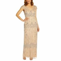 Outlet β Adrianna Papell π© Women's Beaded Popover Gown Silver Nude π