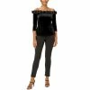Promo 🤩 Adrianna Papell 👩 Women's Velvet Ruffled Off-The-Shoulder Top Black ✔️