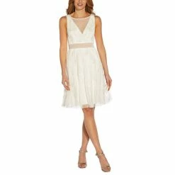 Best Pirce ⌛ Adrianna Papell Beaded Illusion 👗 Dress Ivory ✨