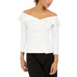 Cheap 😉 Adrianna Papell Double-Breasted Off-The-Shoulder Top Ivory 😉