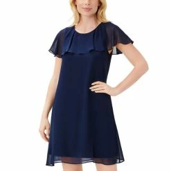Wholesale ✨ Adrianna Papell 👩 Women's Chiffon Capelet Cocktail 👗 Dress Navy 🤩