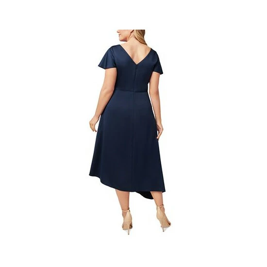 Budget 𧨠Adrianna Papell Plus Size Satin Ruffled Midi π Dress Navy π - Image 2