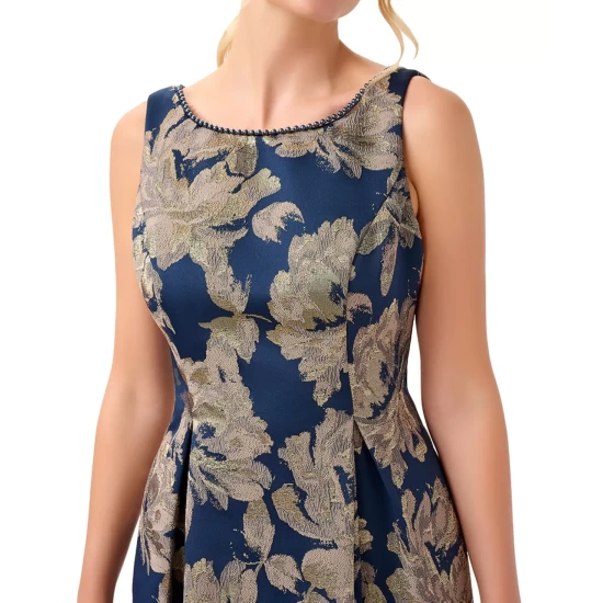Promo π Adrianna Papell π© Women's Printed Jacquard Embellished-Neck π Dress Navy Multi π― - Image 4