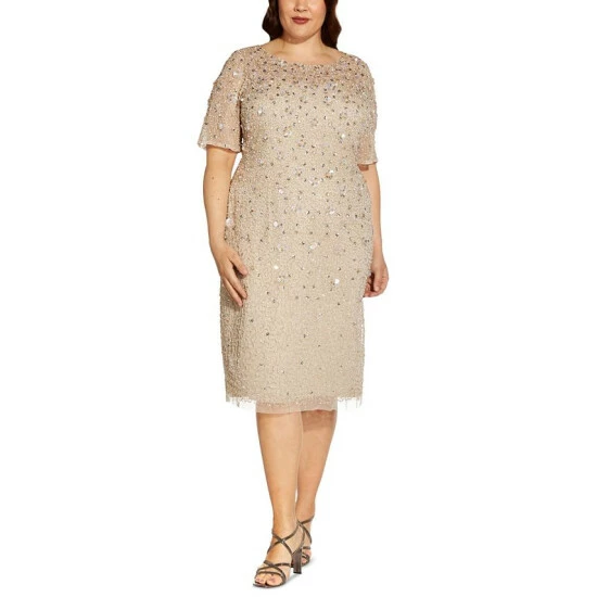 Top 10 β€οΈ Adrianna Papell Plus Size Embellished Sheath π Dress Biscotti Beige π