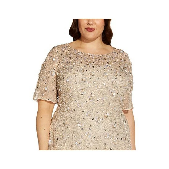 Top 10 β€οΈ Adrianna Papell Plus Size Embellished Sheath π Dress Biscotti Beige π - Image 3