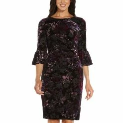 New 💯 Adrianna Papell Floral Velvet Sheath 👗 Dress Purple Multi 😍