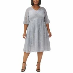 Wholesale ✔️ Adrianna Papell Plus Size Embellished Fit & Flare 👗 Dress Dusty Blue 💯
